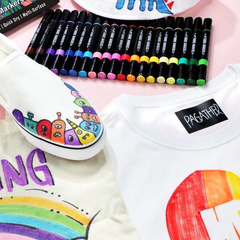 Pagather Fabric Markers Permanent for Clothes, 40 Colors Dual Tip with Fine and Chisel Tips Paint Pens for Clothing Canvas Tote Bags T-Shirt and Shoes, Non Toxic Ink for Kids and Adults - Image 5